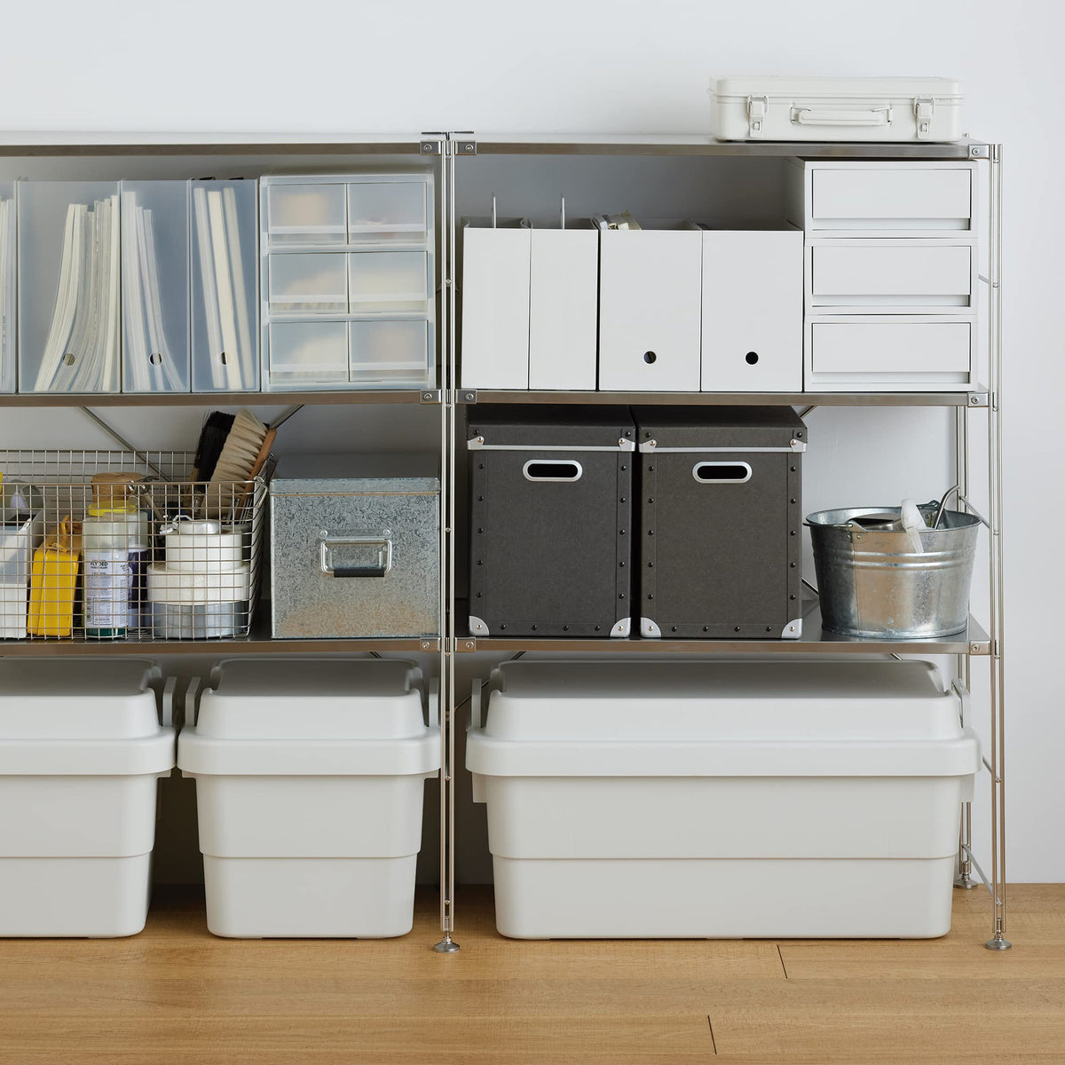 MUJI NCE47A3A File Box with Recycled Polypropylene, Standard Type, Wide, White, Gray, Approx. Width