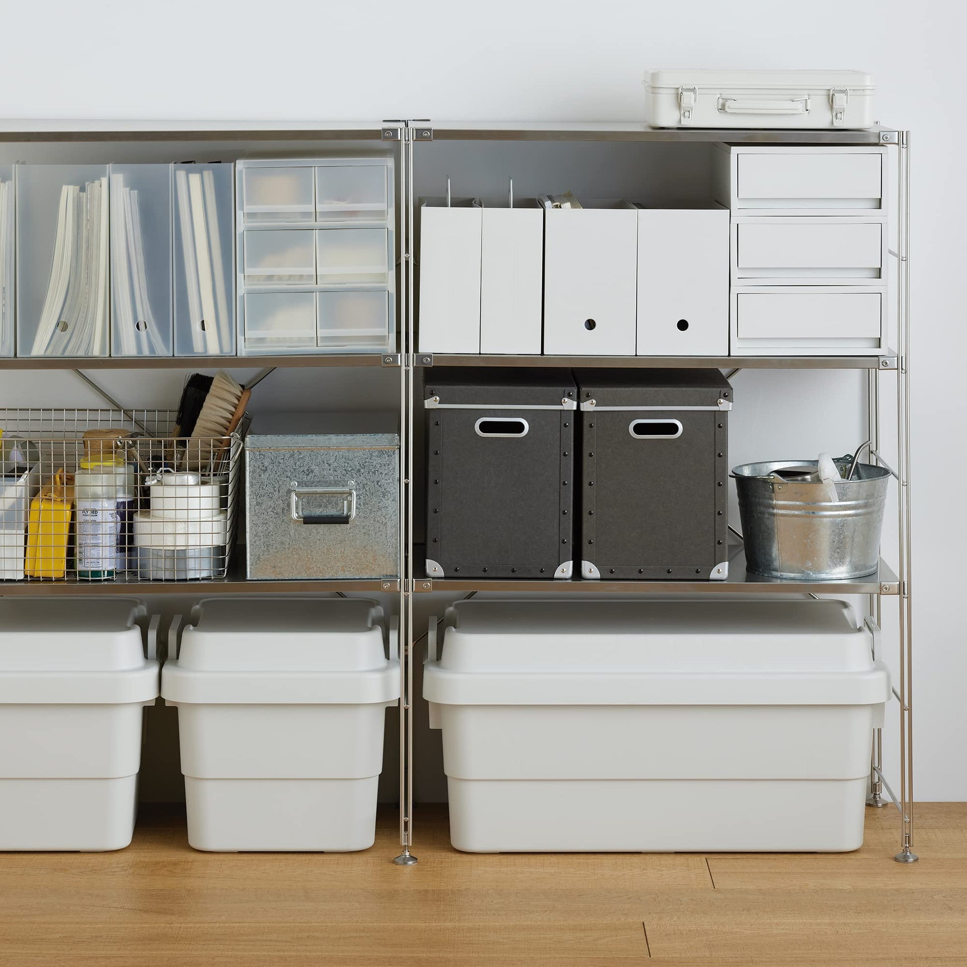 MUJI NCE47A3A File Box with Recycled Polypropylene, Standard Type, Wide, White, Gray, Approx. Width
