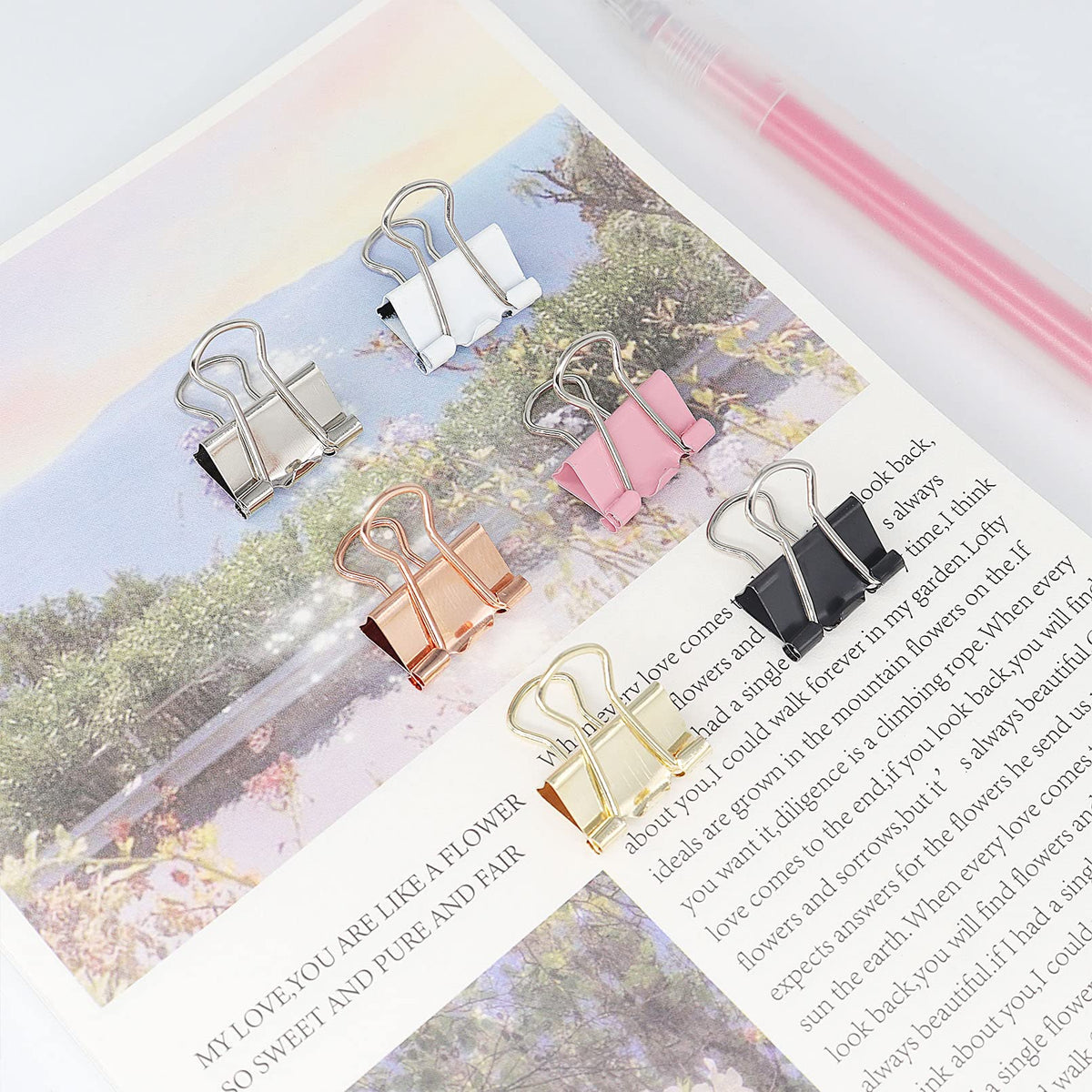 Rose Gold Binder Clips, Mini Paper Clip, Small Paper Clamps 15mm (5/8 inch), 100 Pack Micro Size