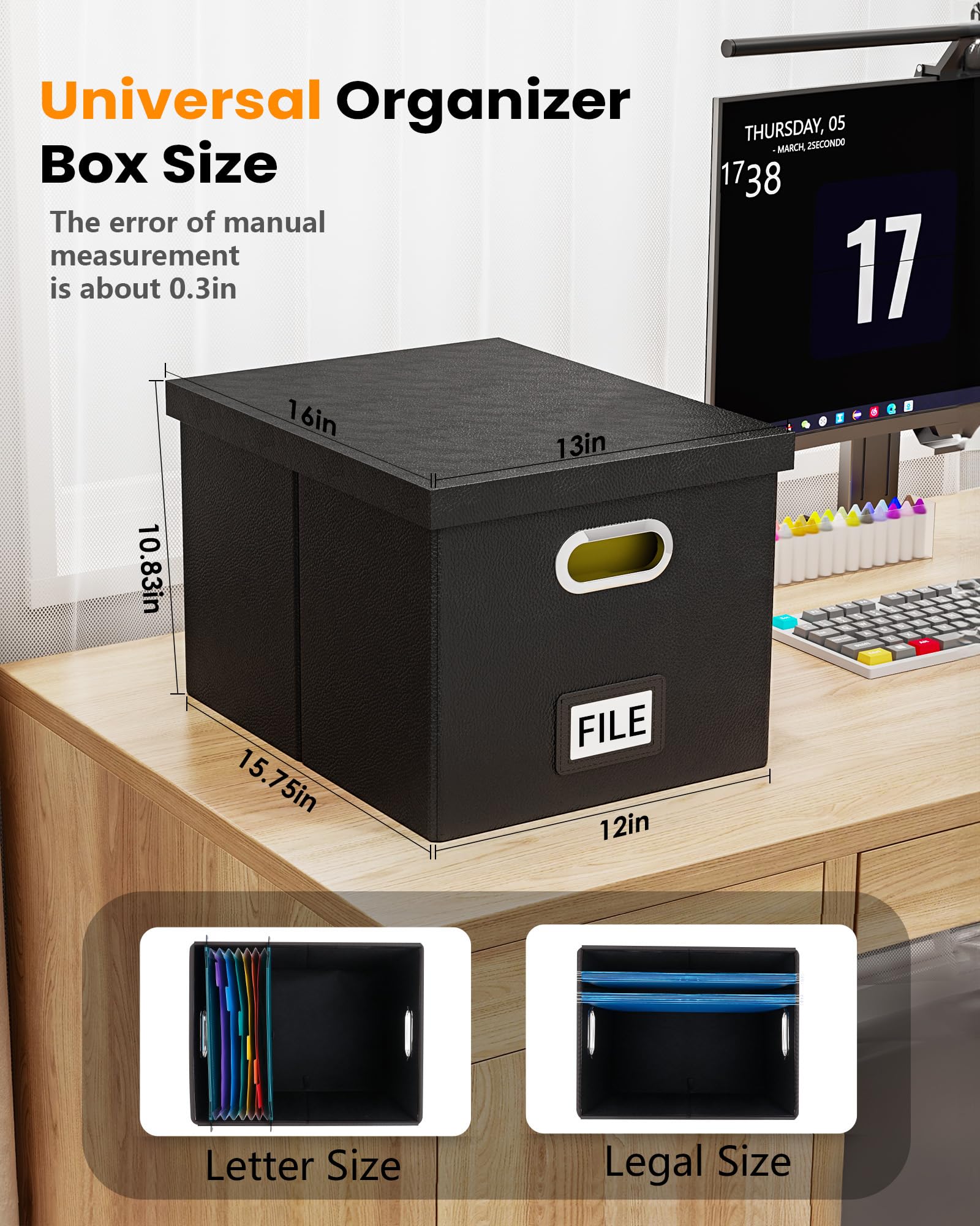 2 Pack File Storage Organizer Box, Portable Filing With Lid, Fit for Letter/Legal Folder Storage