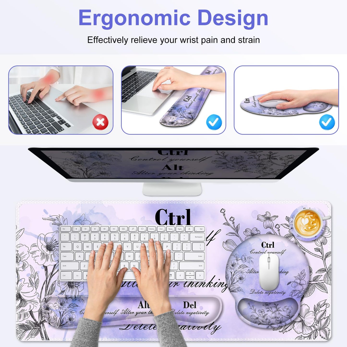 Mouse Pad, 4 in1 Large Desk Mat, Desk Pad Matt for Desktop, Anti-Slip XXL Big Computer Ergonomic