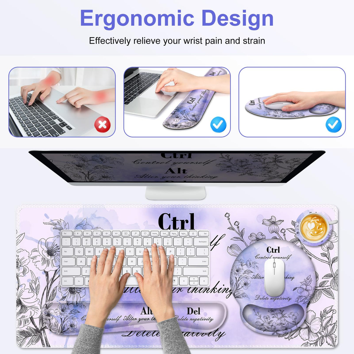 Mouse Pad, 4 in1 Large Desk Mat, Desk Pad Matt for Desktop, Anti-Slip XXL Big Computer Ergonomic