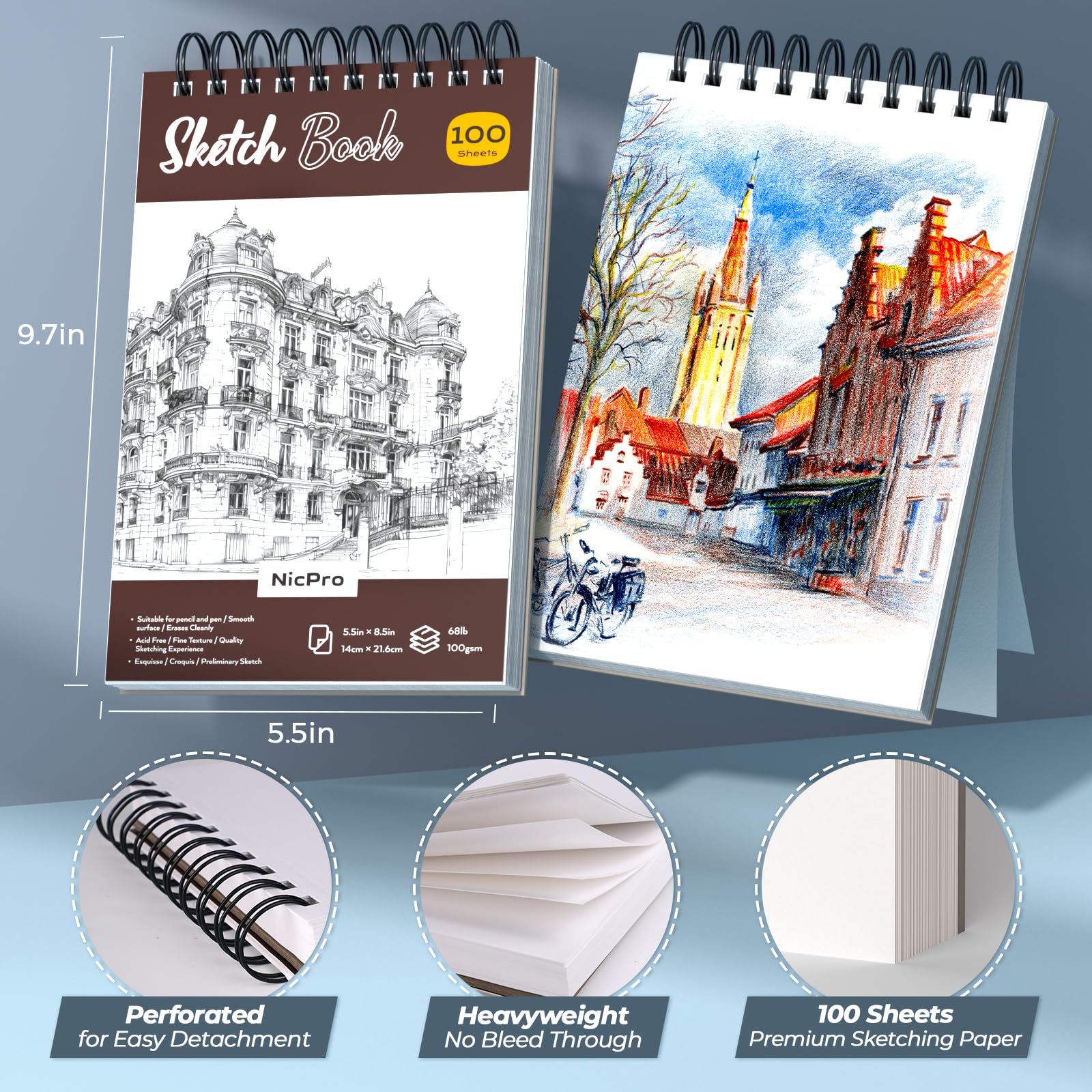 Nicpro 58PCS Art Drawing Supplies Kit in Leather Case,Pro Art Kit for Adult