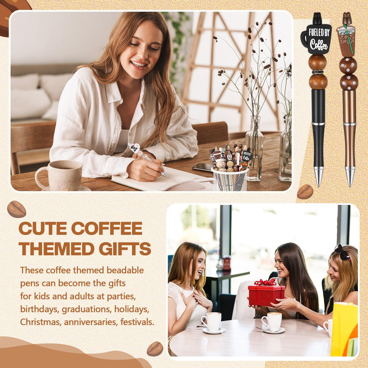 Geyee 12 Set Beadable Pens DIY Bead Pens, Multicolor, Coffee