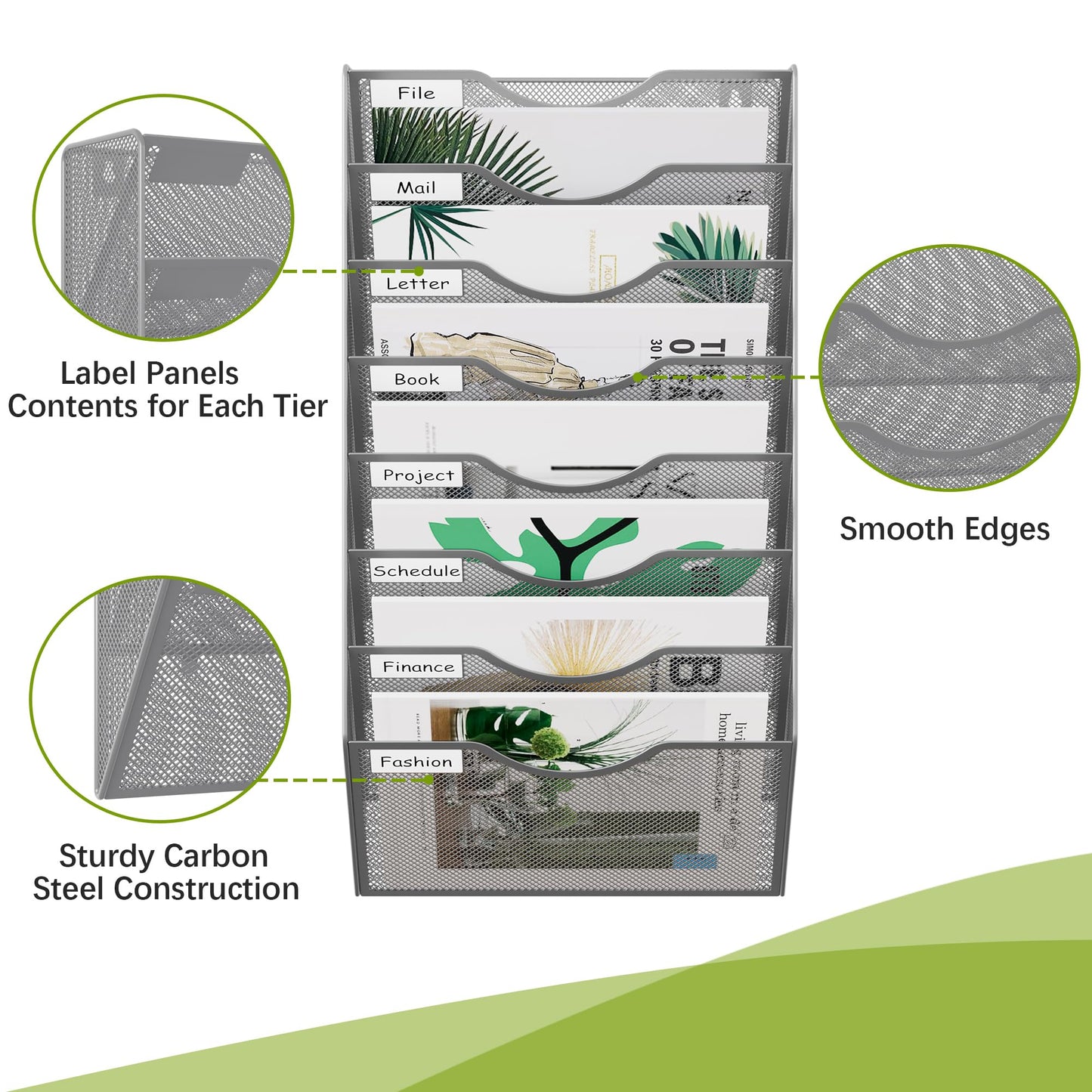 EasyPAG 8 Pocket Mesh Wall File Organizer, Hanging Paper Folder Holder with Classify Label