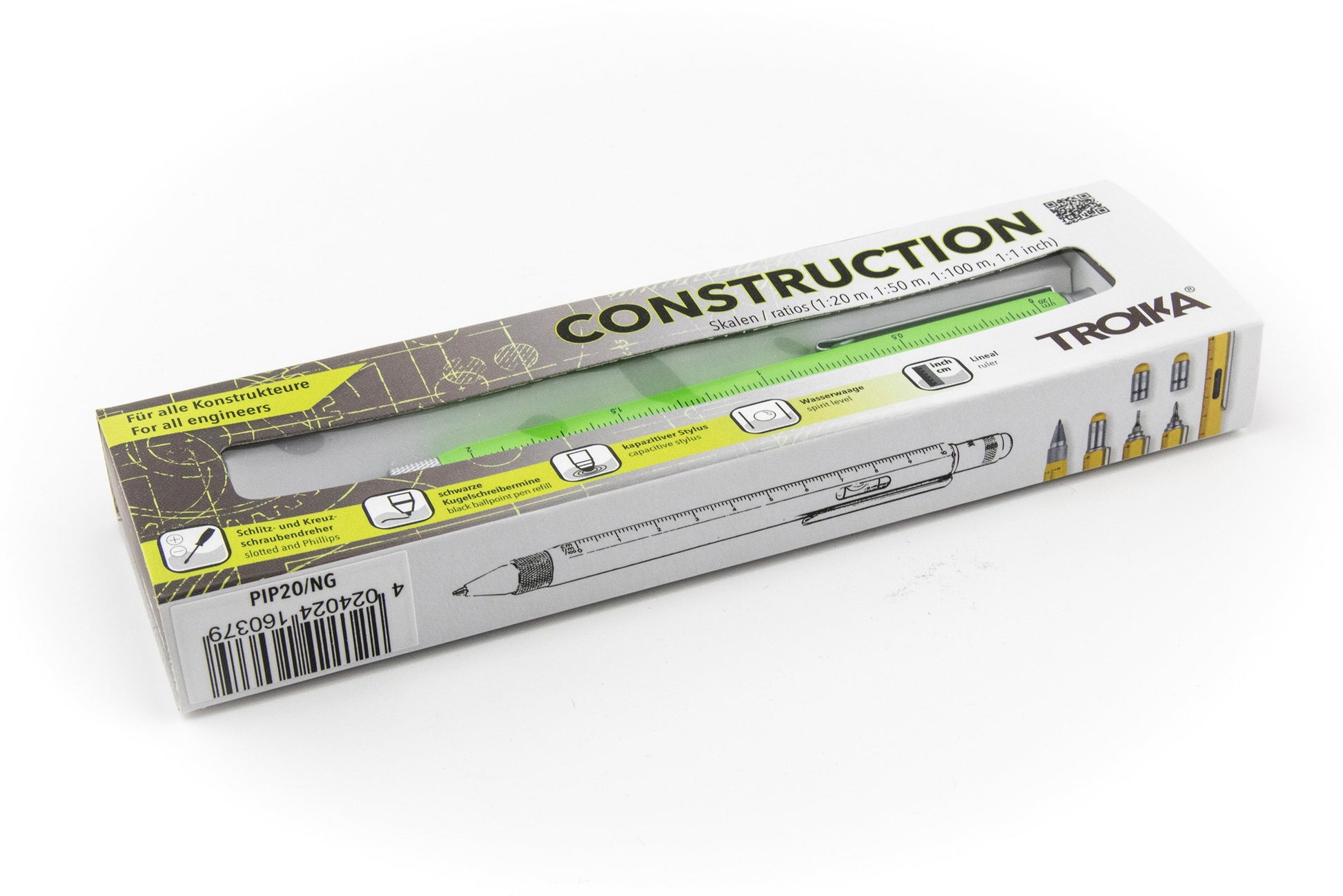 TROIKA CONSTRUCTION – PIP20/NG – Multitasking ballpoint pen – centimetre and inch ruler – 1:20 m