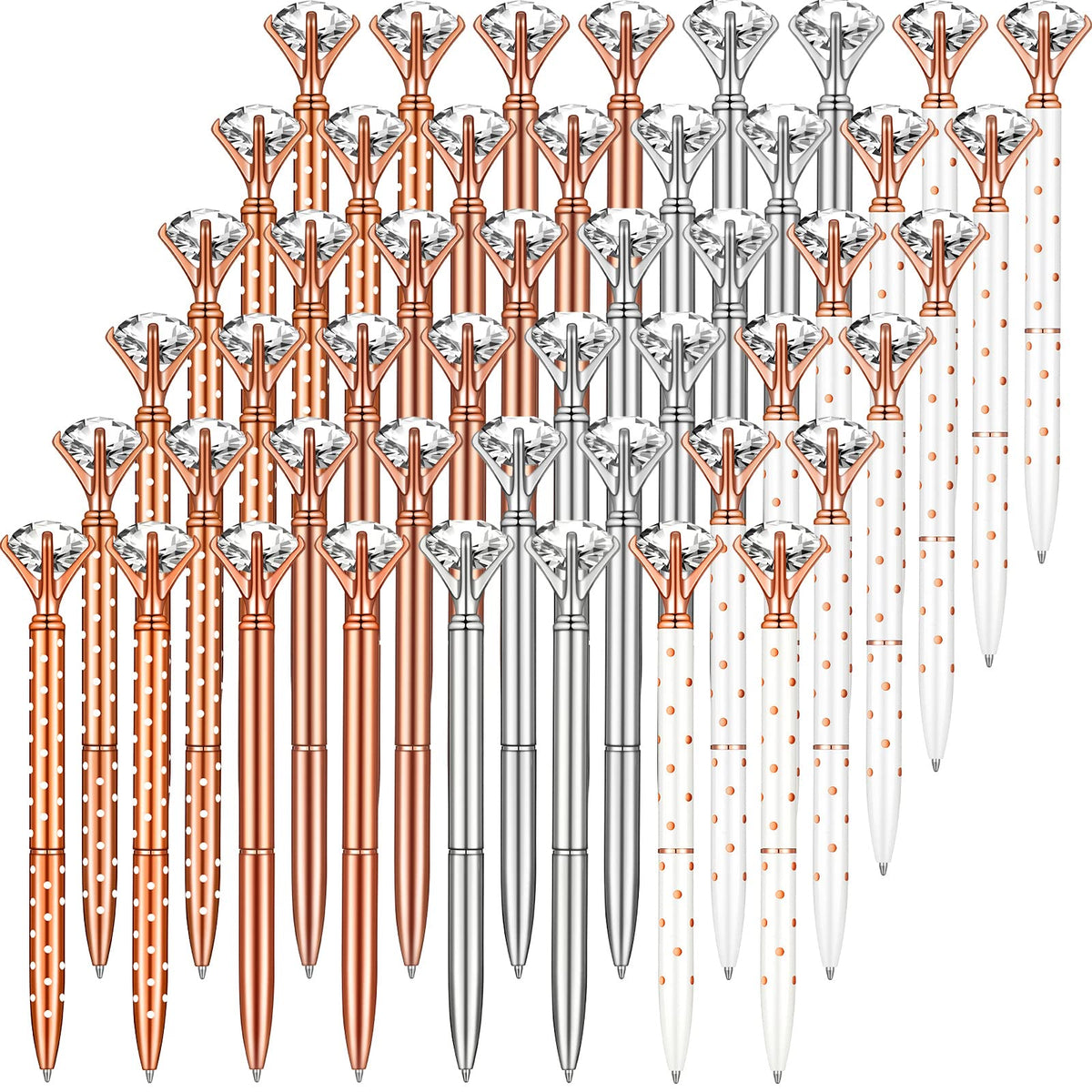 Yexiya 48 Pcs Diamond Pens Bulk Bridal Shower Gifts for Guests Rose Golden Crystal Ballpoint Bling