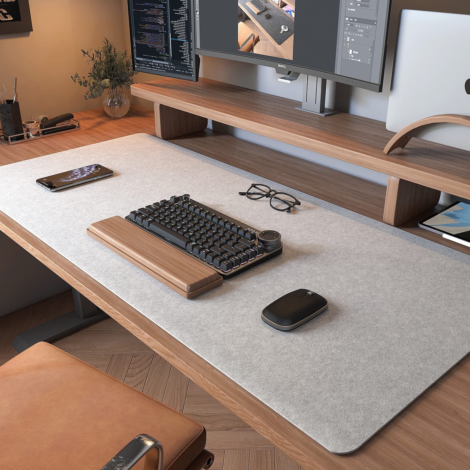 DAWNTREES Non-Slip Felt Desk Mat,36''x16'',Large Keyboard and Mouse Pad
