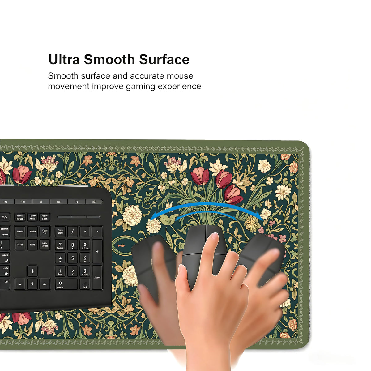 Cute Floral Aesthetic Dahlia Gaming Mouse Pad, Dark Green Rug Desk Mat with Anti-Slip Base &