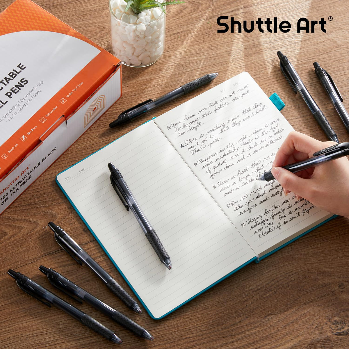 Shuttle Art Black Gel Pens, 100 Pack Retractable Medium Point Rollerball Gel Ink Pens Smooth