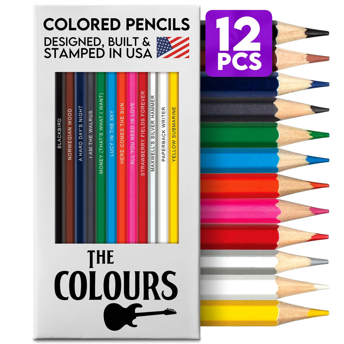 Pun Labs Music Icons Colored Pencils, 12 Foil-Stamped Gift Set