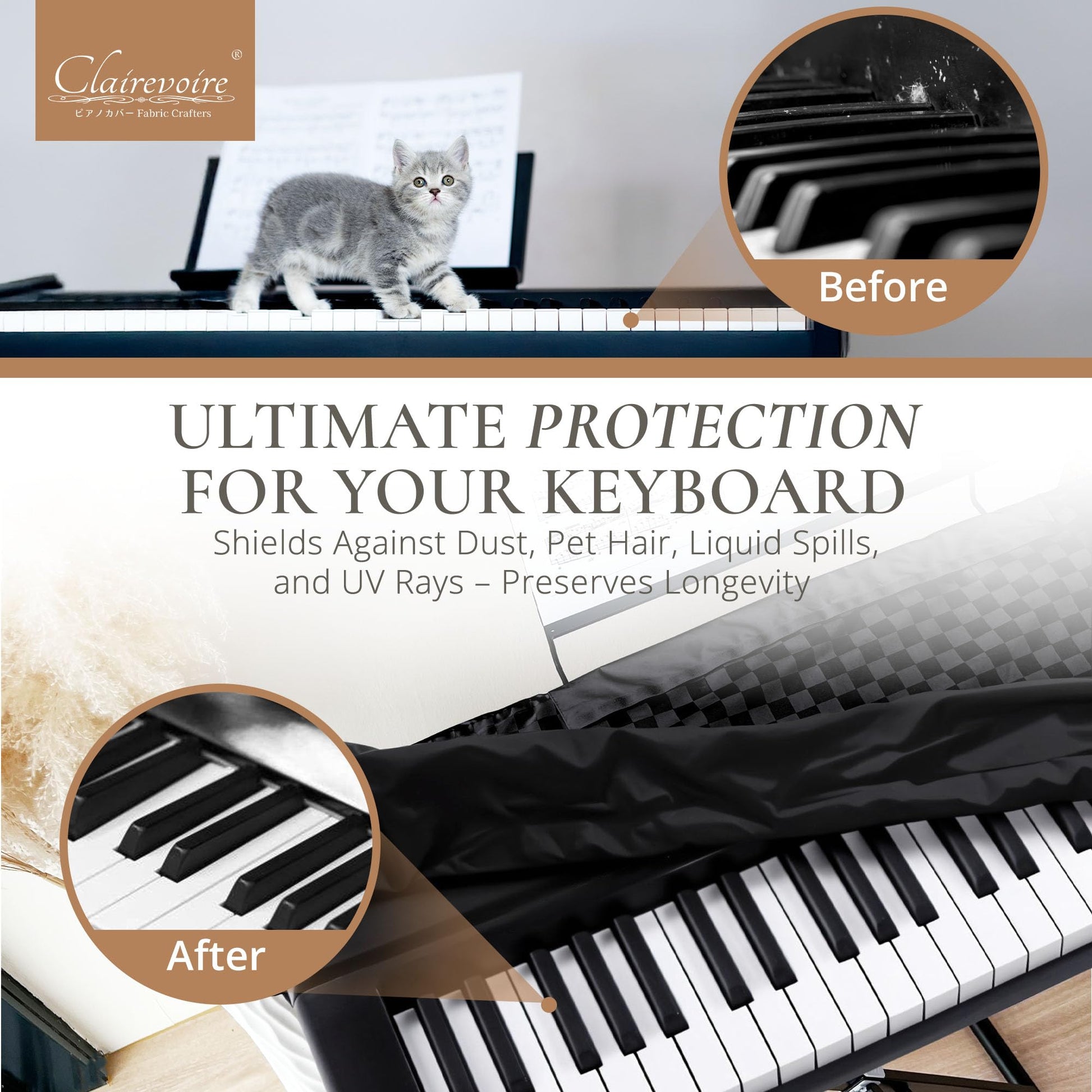 Clairevoire Waterproof Keyboard Piano Cover Cloth for Yamaha DGX670, DGX660, DGX650, Keyboard