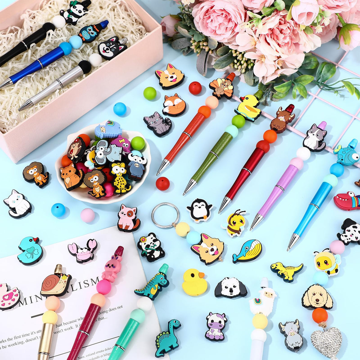 Humyoun 122 Pcs Beadable Pen DIY Kit with Silicone Beads, Stylish Style
