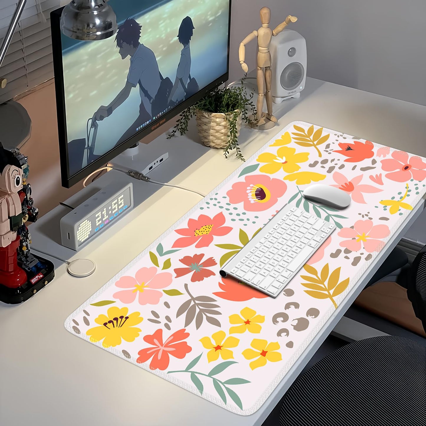 iCasso Desk Matt for Desktop,Cute Desk Pad Mat,Flowers Leaves