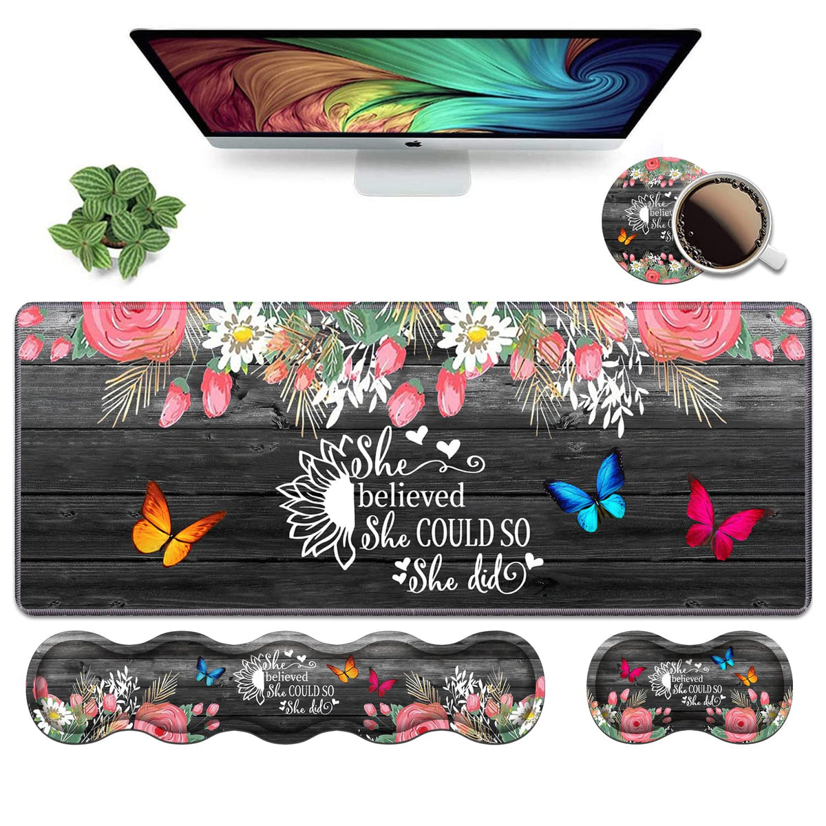Ergonomic Keyboard Wrist Rest and Mouse Pad Wrist Rest Set, Large XXL Gaming Desk Mat 31.5"x
