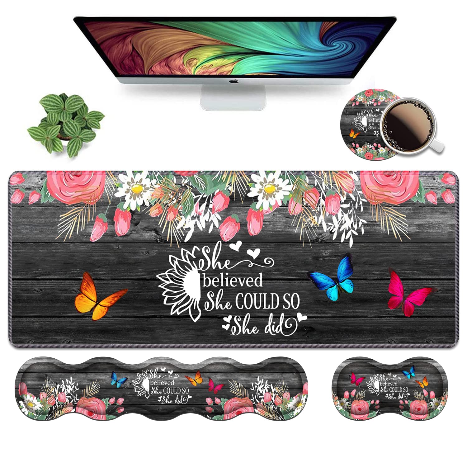Ergonomic Keyboard Wrist Rest and Mouse Pad Wrist Rest Set, Large XXL Gaming Desk Mat 31.5"x