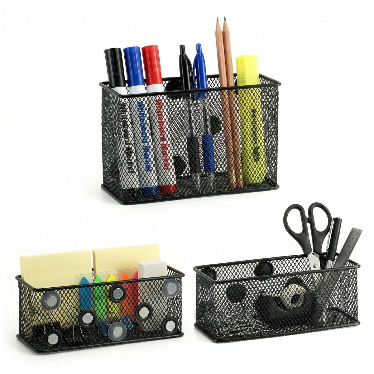 Neudeco Magnetic Locker Shelf Organizer, Black, Pack of 3