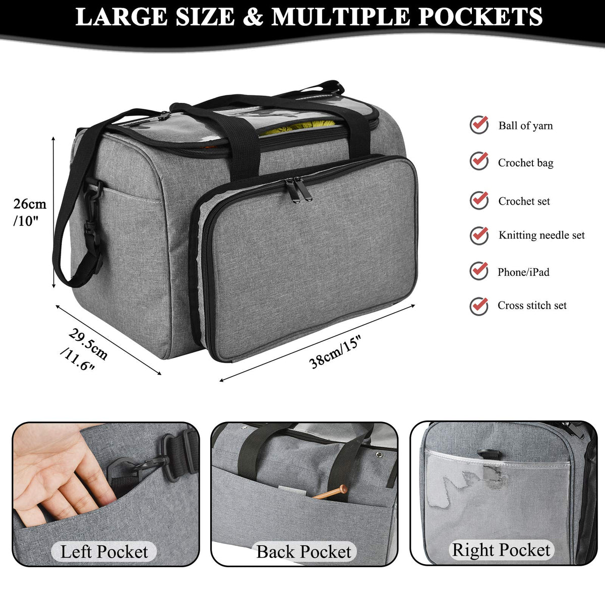 Coopay Giant Knitting Tote Bag, Travel Knitting Bag Yarn Storage Bag with Removable Inner Divider