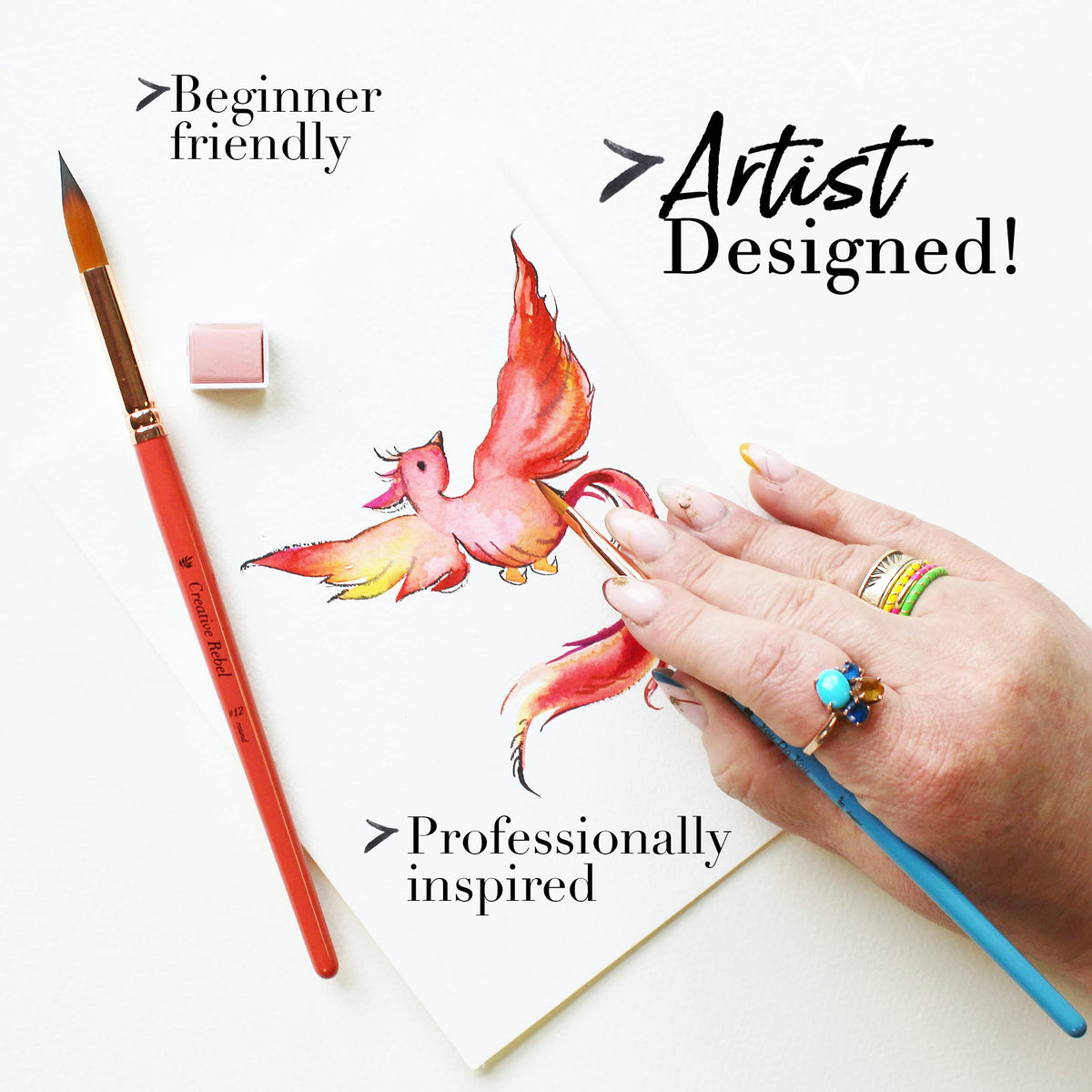 Travel Watercolor Brush Set - 6 Piece Pouch Set for Beginners & Pros - Assorted Paint Brushes with