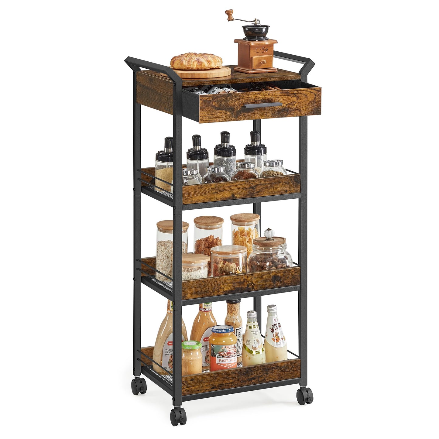 VASAGLE Storage Cart, 4-Tier Rolling Utility Cart with Table Top