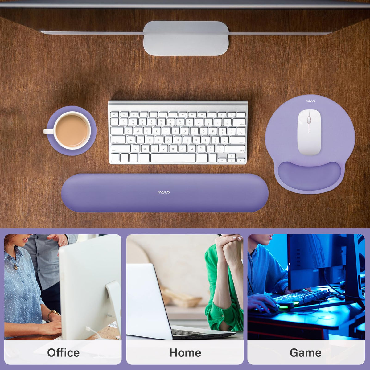 MOSISO Wrist Rest Support for Mouse Pad&Keyboard Set, Lavender Purple