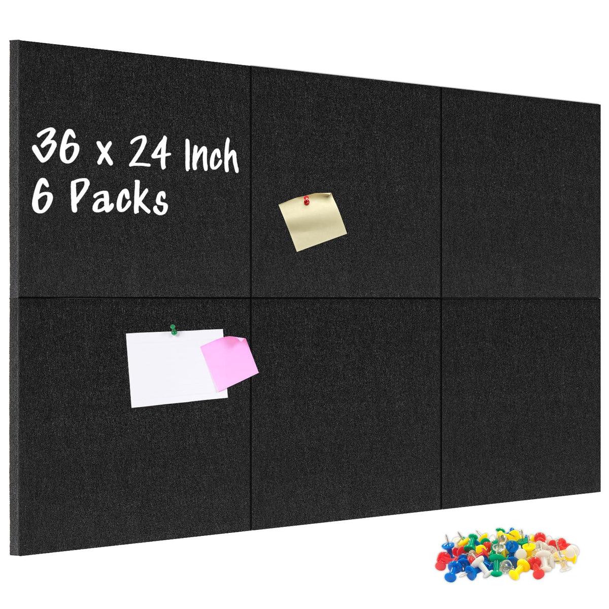 DOLLAR BOSS Felt Cork Board Tiles, 6 Pcs 12" x 12" Bulletin Board, Black