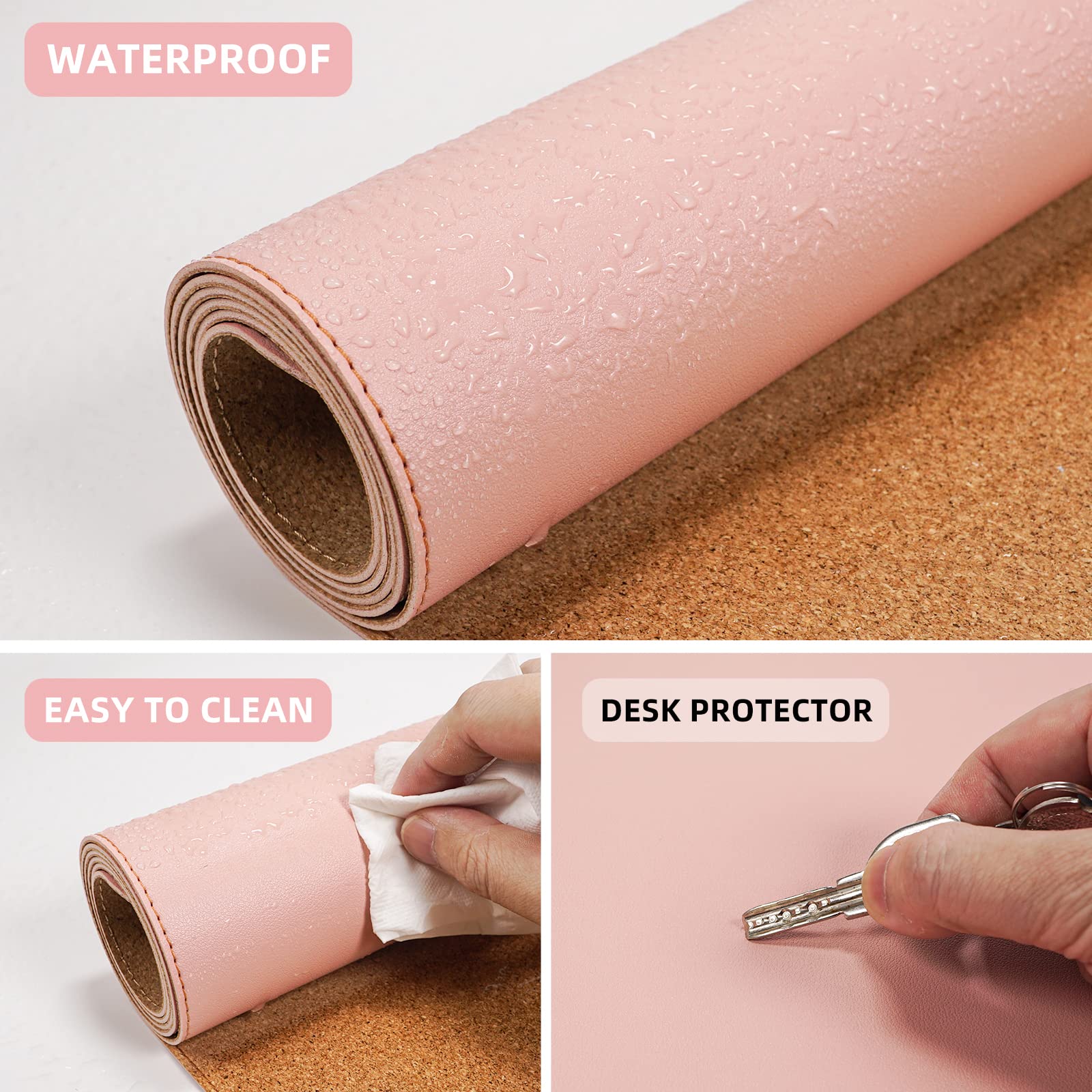 AFIING Cork Desk Mat 47" x 23.6", Dual-Sided Natural Cork & PU Leather Desk Pad, Non-Slip