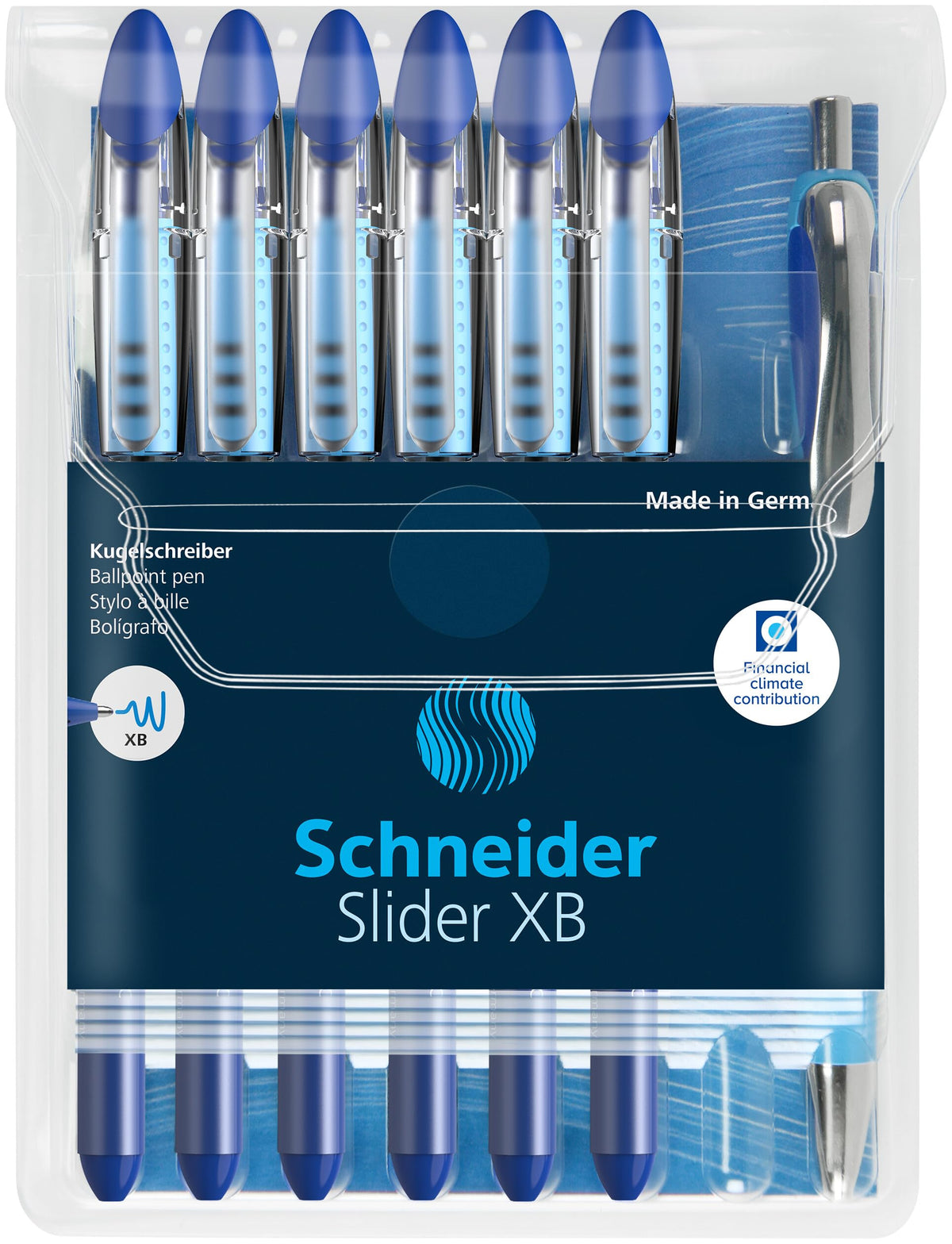 Schneider 151277 Slider Basic XB Pack of 6 and 1 x Slider Rave XB Ballpoint Pen with Case, Blue Ink