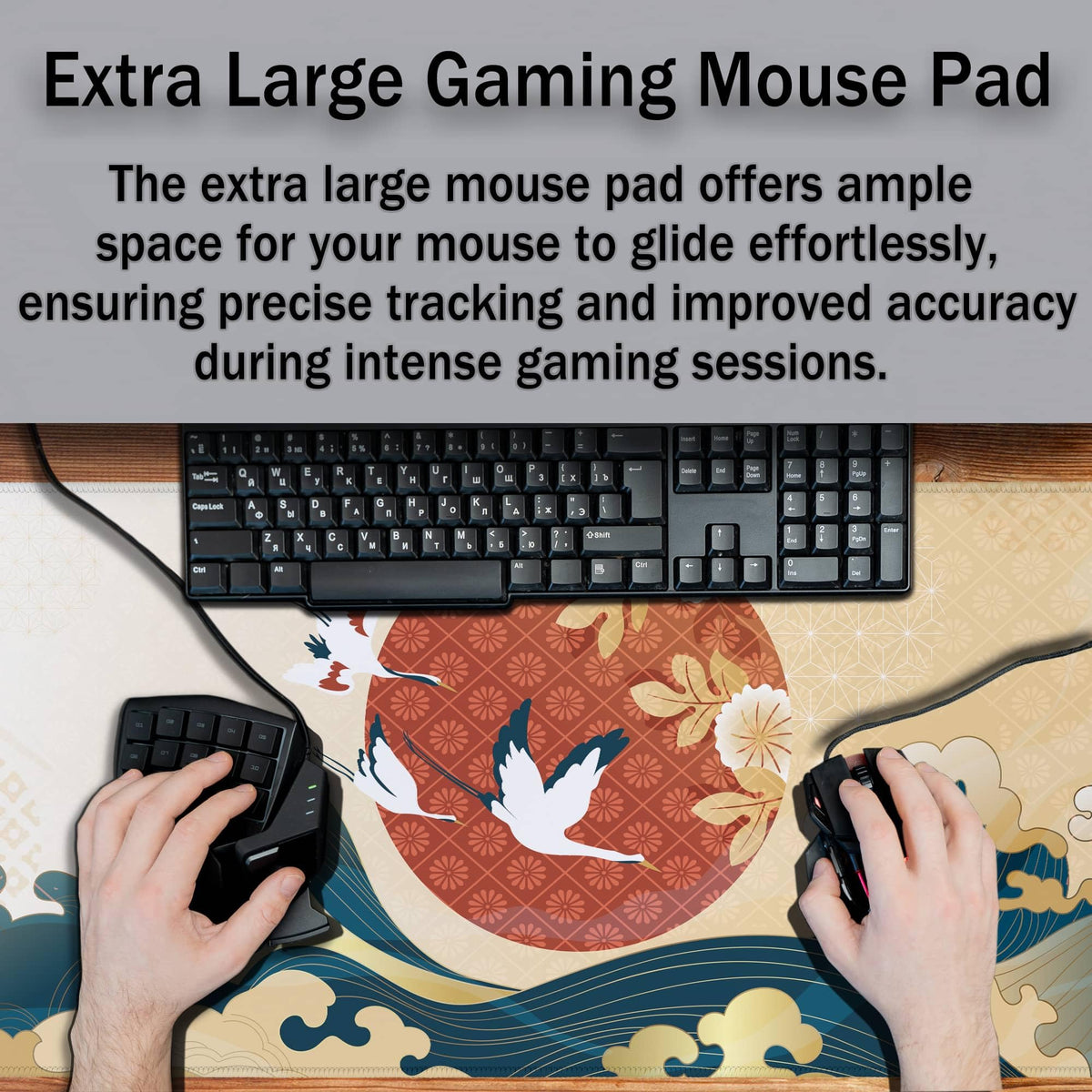 Samgula Gaming Mouse Pad Japanese Great Wave Blue Desk Pad, Big Mouse Pads Office Desk Pads, Mouse