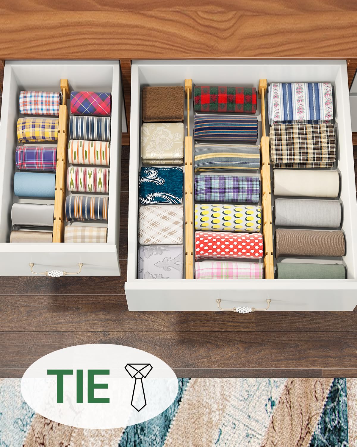 kiplant Bamboo Drawer Dividers - Adjustable Drawer Dividers for Kitchen, Clothes, Closet & Office