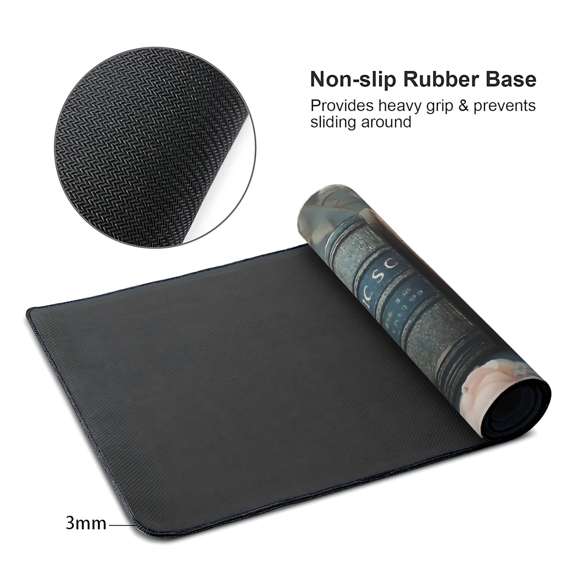 Floral Aesthetic Book Gaming Mouse Pad, Morandi Rococo Desk Mat with Anti-Slip Base & Stitched