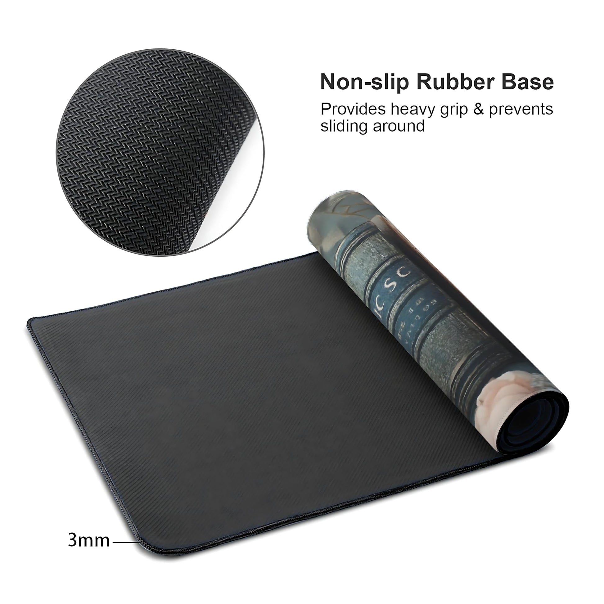 Floral Aesthetic Book Gaming Mouse Pad, Morandi Rococo Desk Mat with Anti-Slip Base & Stitched