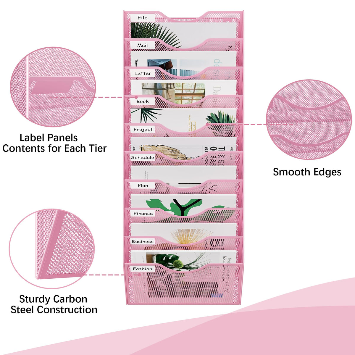 EasyPAG 10 Pocket Mesh Wall File Organizer, Hanging Paper Folder Holder with Classify Label