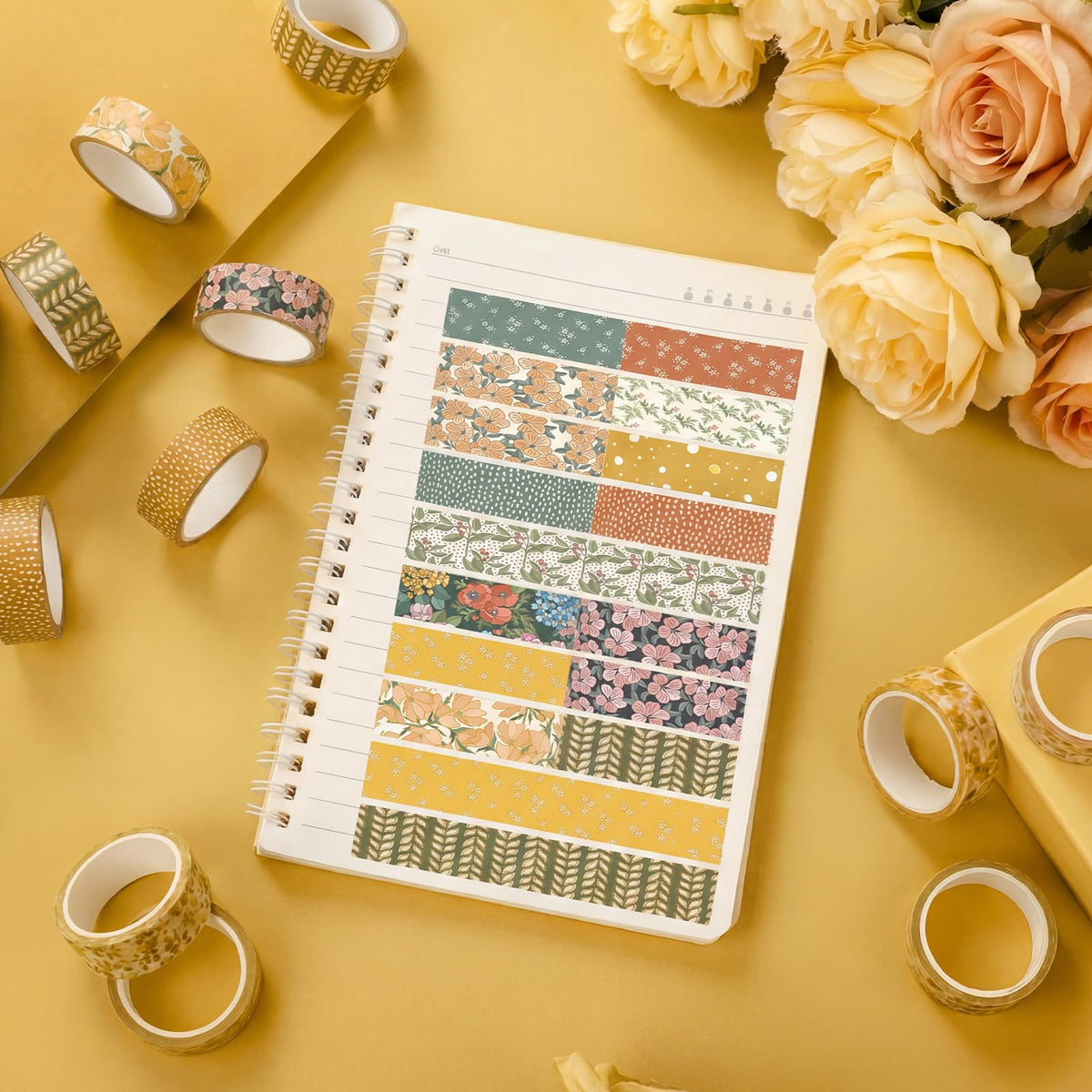 YooNotee 12 Rolls Floral Washi Tape Set,Warm Tones,Botanic