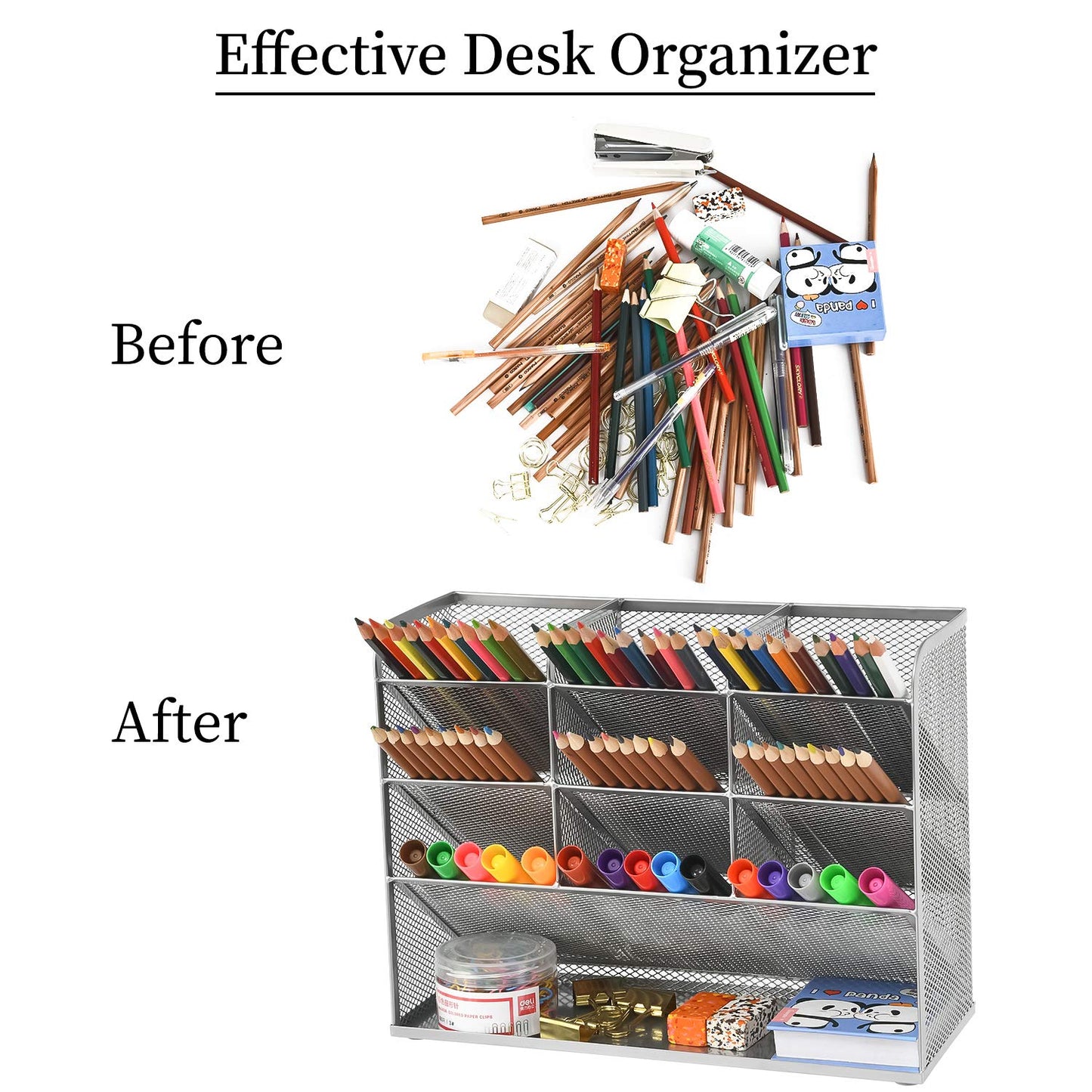 Marbrasse Mesh Desk Organizer, Multi-Functional Pen Holder, Desktop Stationary Organizer, Storage