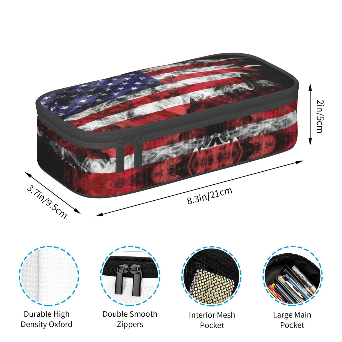 YIJIUWKIS Kids Pencil Case for Boys Girls, Usa Flag Style Pencil Pouch Big Capacity Black Portable