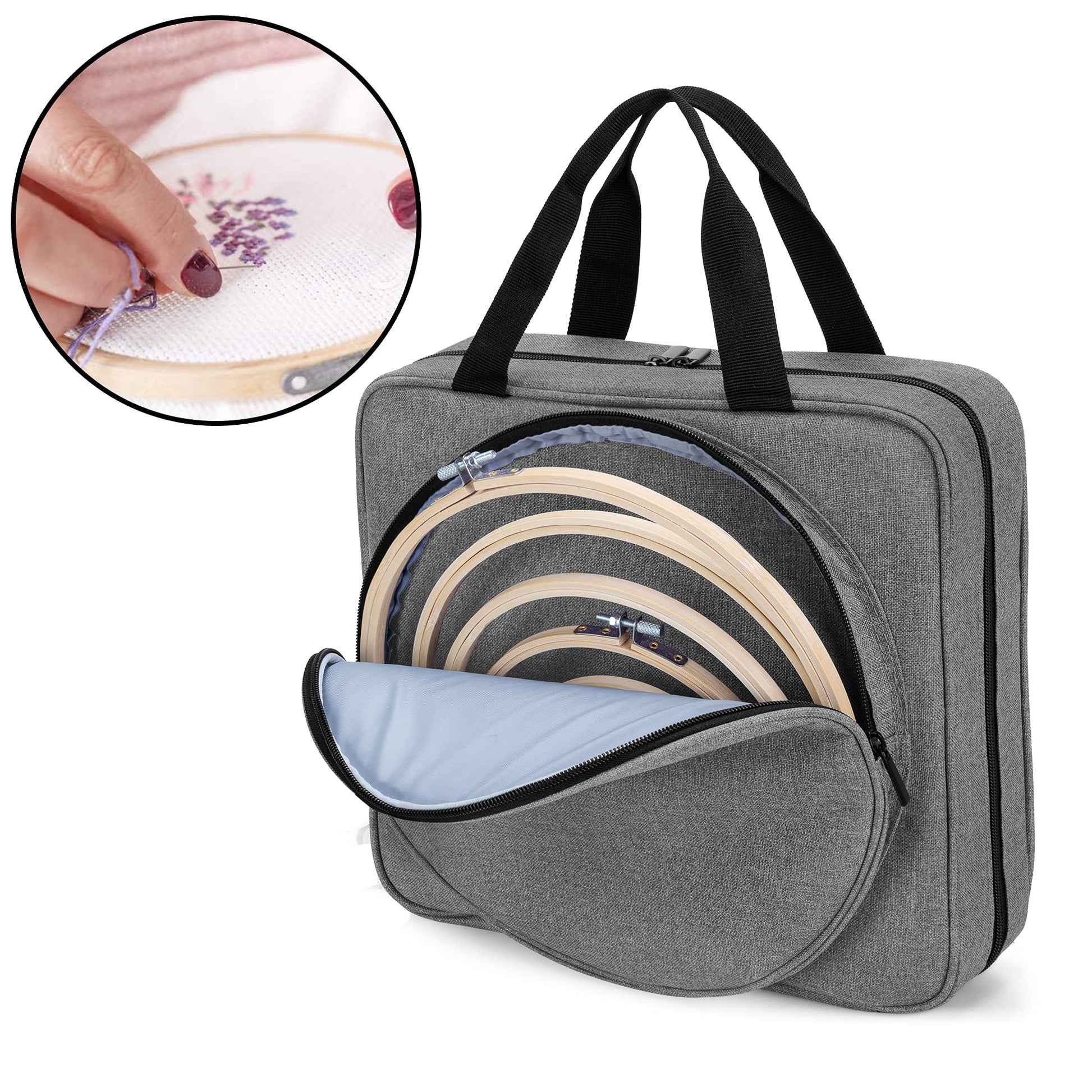 LoDrid Embroidery Project Bag, Square Supplies Storage Tote, Gray, Bag Only