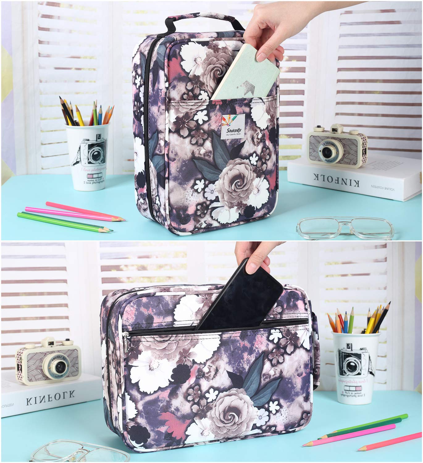 Shulaner Pencil Case Slot Holds 270 to 274 Colored Pencils or 180 to184 Color Gel Pens with Zipper