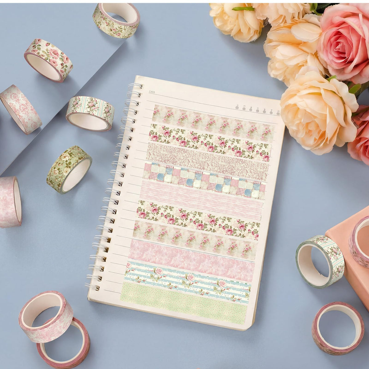 YooNotee 12 Rolls Floral Washi Tape Set,Vintage Pink,Cottagecore