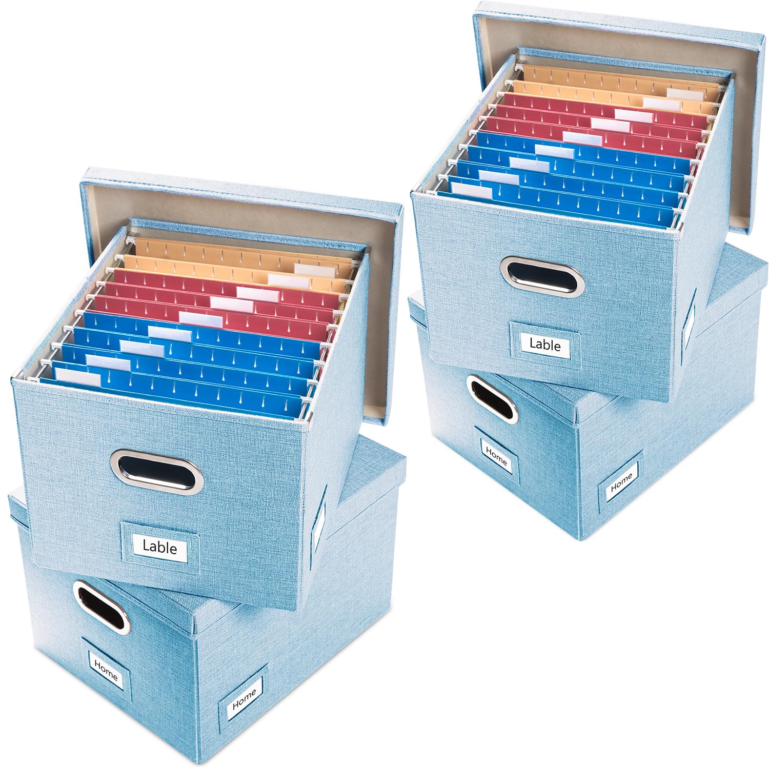 PRANDOM File Organizer Box - Set of 4 Collapsible Decorative Linen Filing Storage Hanging File