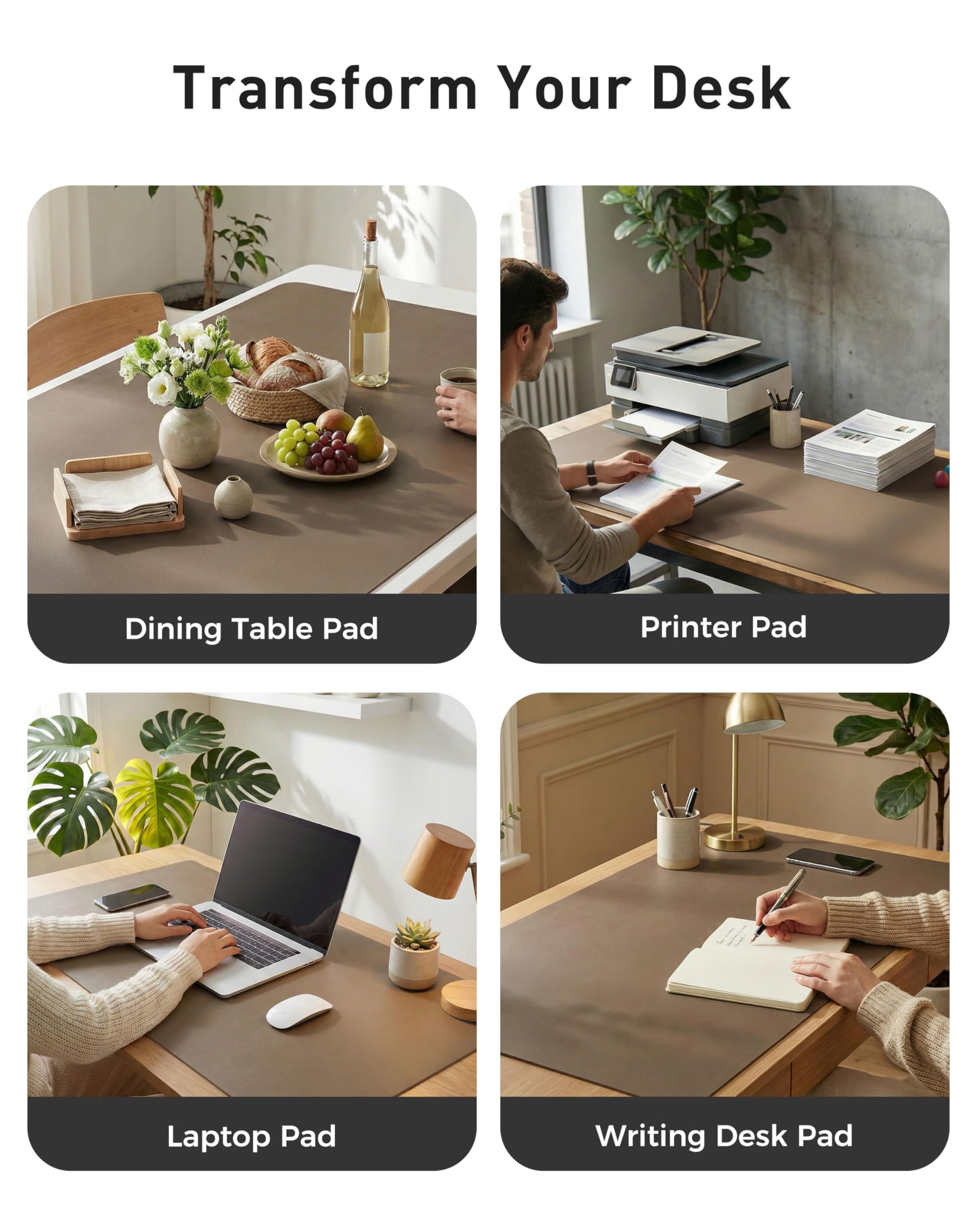 Aothia Faux Leather Desk Mat - Large Mouse Pad, Non-Slip PU Leather Blotter, Waterproof Writing