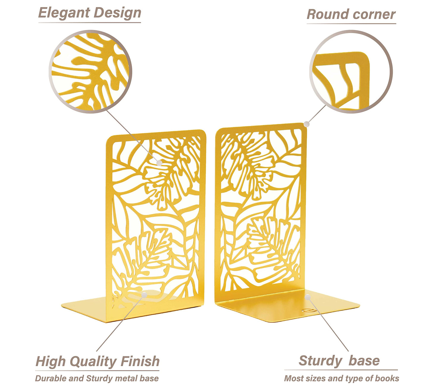 CNK Premium BookEnds - Metal Book Stoppers for Home Office, Book Shelf Holder, Home Decorative