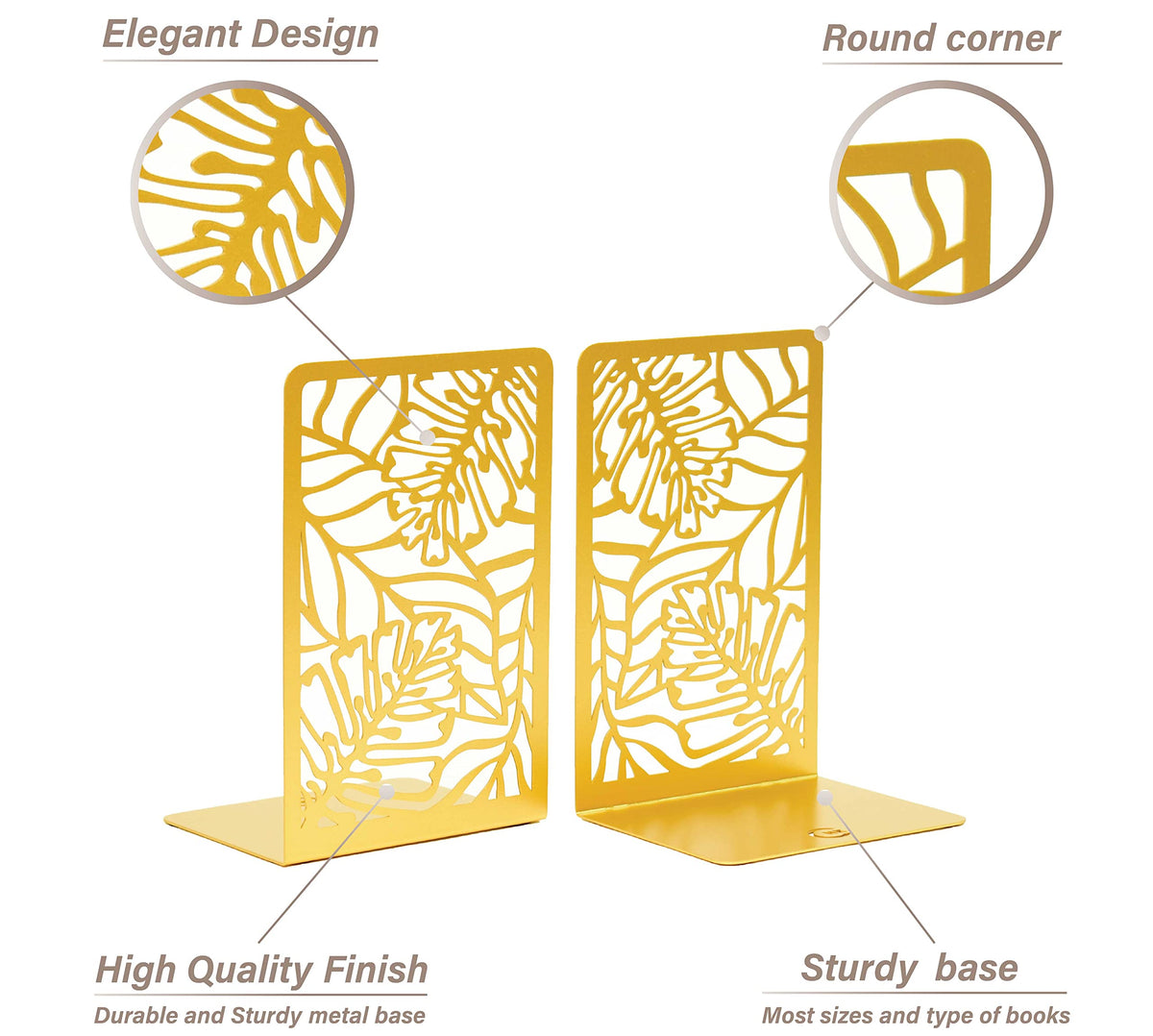 CNK Premium BookEnds - Metal Book Stoppers for Home Office, Book Shelf Holder, Home Decorative
