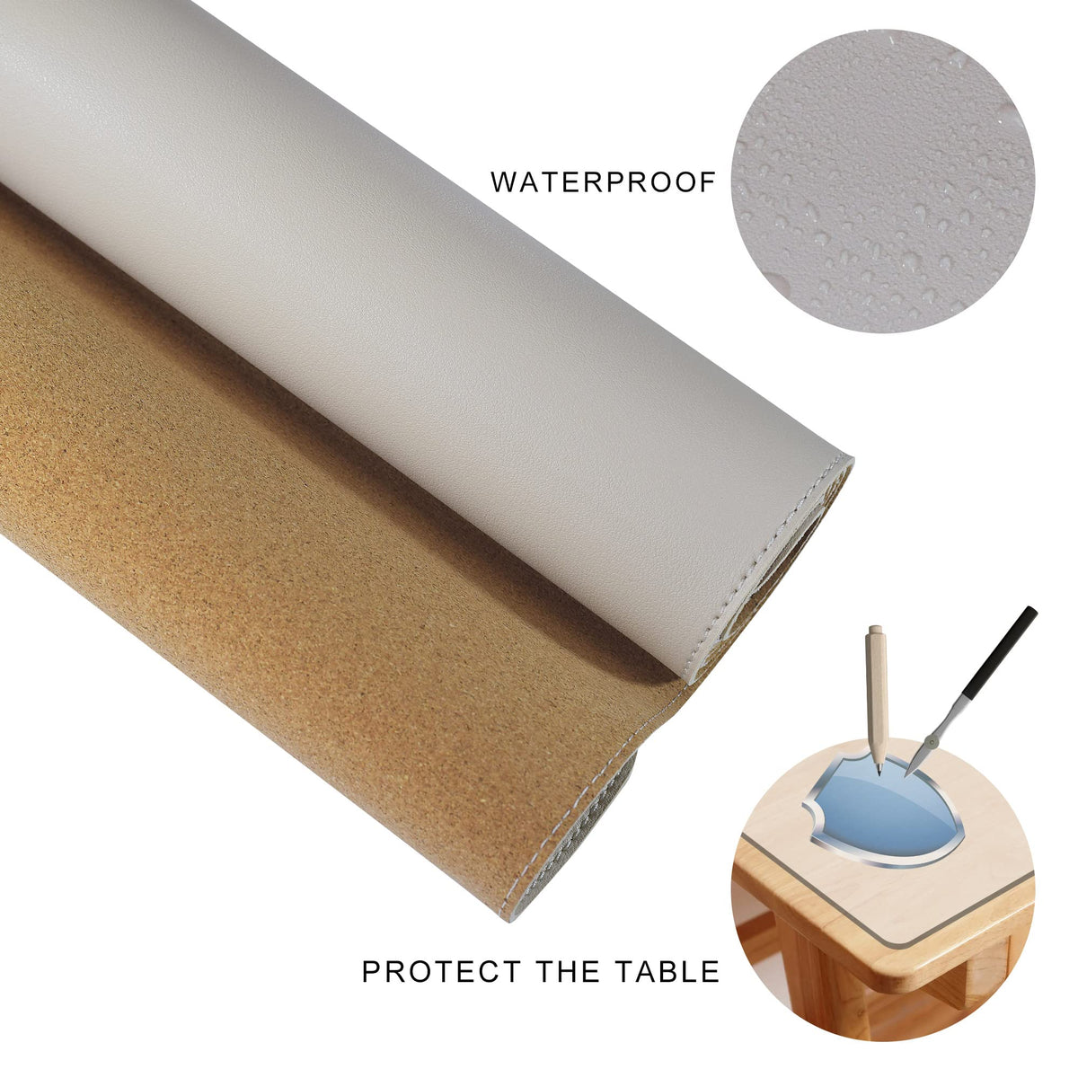 MAIDERN 55” x 24” Cork & Leather Desk Pad, Large XXL Desk Mat (Cream)