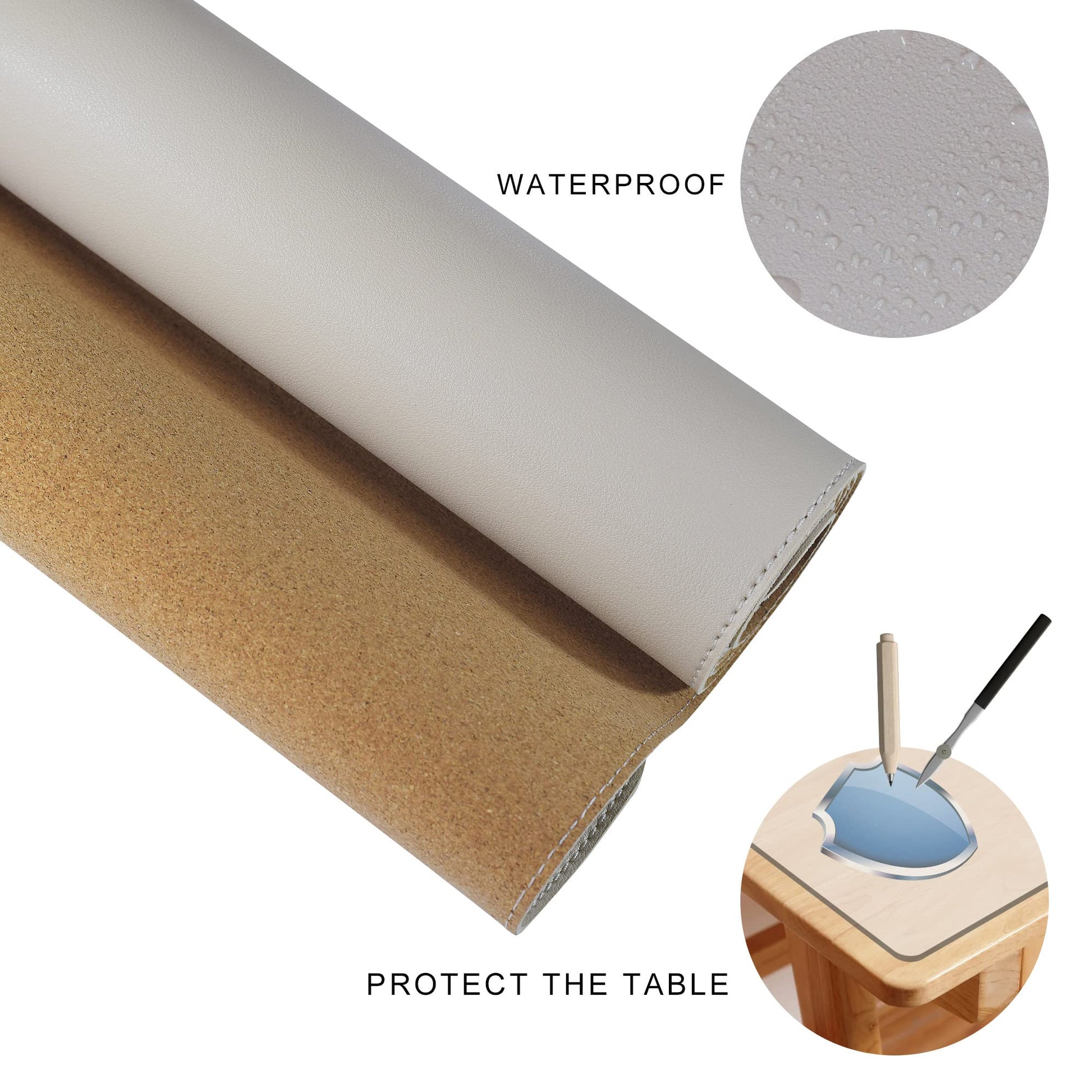 MAIDERN 55” x 24” Cork & Leather Desk Pad, Large XXL Desk Mat (Cream)