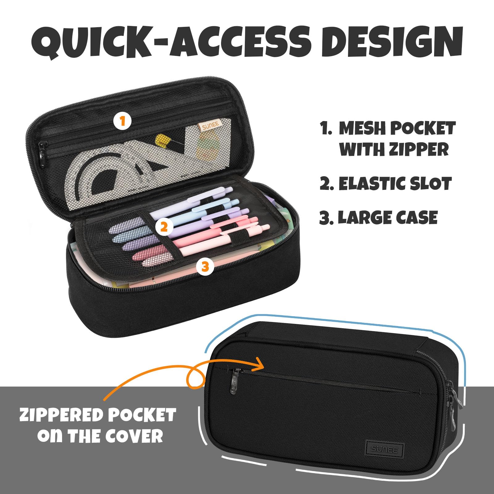 SUNEE Cute Pencil Case, Large Capacity Pencil Pouch, Big Storage Organizer for Stationery, Zipper