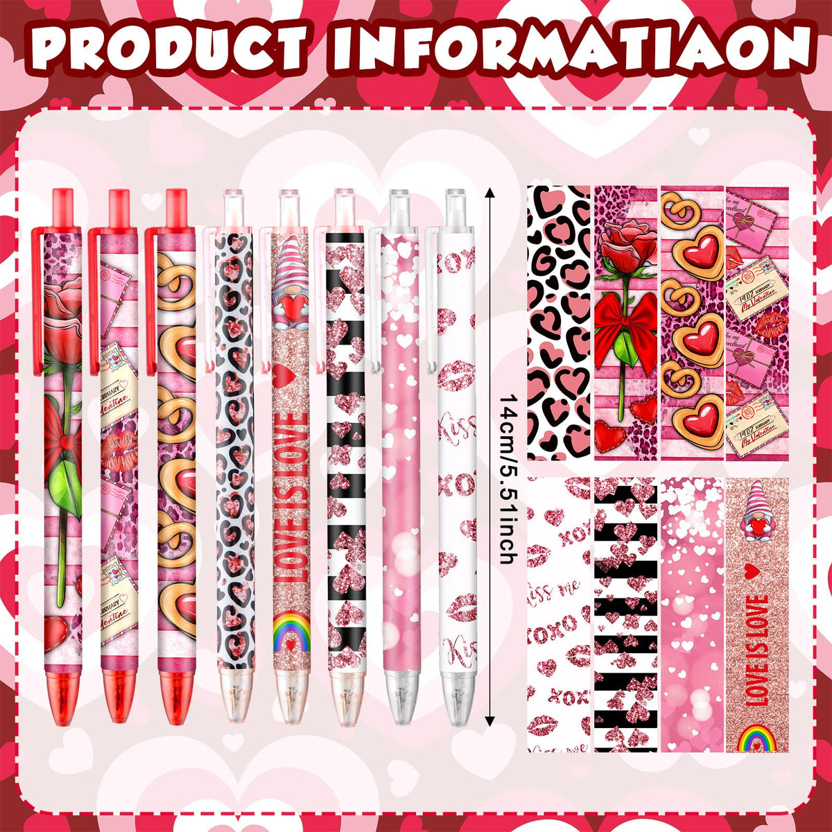 Leinuosen 72 Pcs Valentines Day Pens Bulk Valentine's Day Heart Ballpoint Pens Retractable Black
