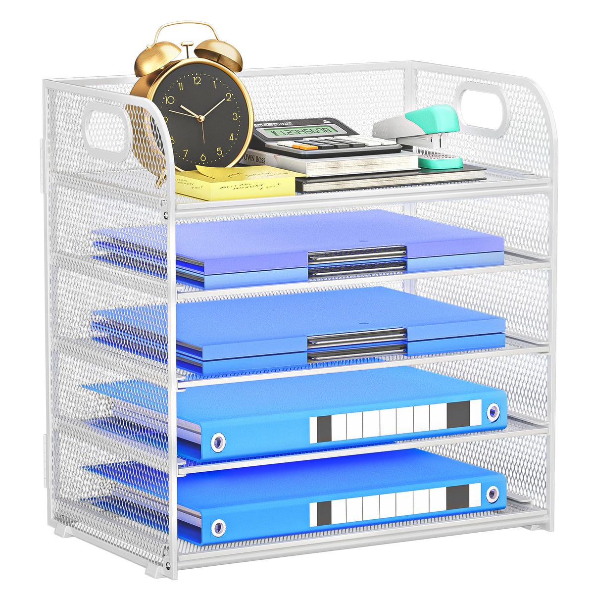 Kinkota 5-Tier Stackable Paper Organizer with Handle, White