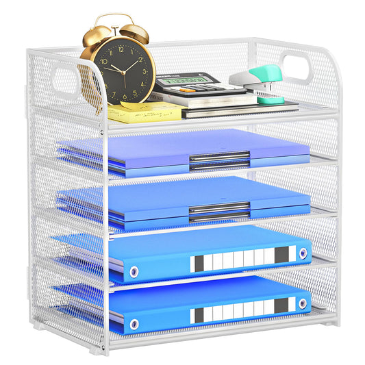 Kinkota 5-Tier Stackable Paper Organizer with Handle, White