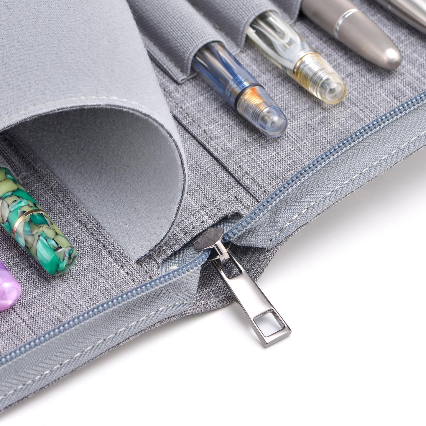Asvine 12 Fountain Pen Case Gray Organizer Bag - Premium Waterproof Canvas Pen Display Holder